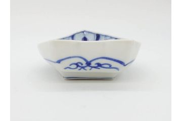 明治〜大正　伊万里　染付　瑞祥堂　約18cm　5.7寸　珍しい形と繊細なデザインが素敵な舟形皿3枚セット(変形皿、和皿、舟型、和食器、五寸七分)(R-070965)
