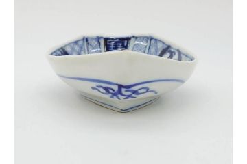 明治〜大正　伊万里　染付　瑞祥堂　約18cm　5.7寸　珍しい形と繊細なデザインが素敵な舟形皿3枚セット(変形皿、和皿、舟型、和食器、五寸七分)(R-070965)