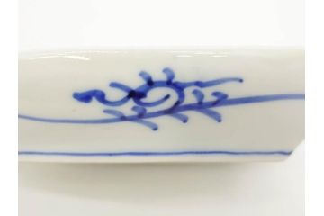 明治〜大正　伊万里　染付　瑞祥堂　約18cm　5.7寸　珍しい形と繊細なデザインが素敵な舟形皿3枚セット(変形皿、和皿、舟型、和食器、五寸七分)(R-070965)