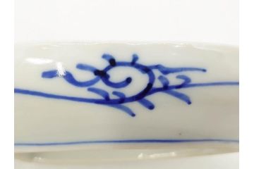 明治〜大正　伊万里　染付　瑞祥堂　約18cm　5.7寸　珍しい形と繊細なデザインが素敵な舟形皿3枚セット(変形皿、和皿、舟型、和食器、五寸七分)(R-070965)
