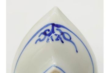 明治〜大正　伊万里　染付　瑞祥堂　約18cm　5.7寸　珍しい形と繊細なデザインが素敵な舟形皿3枚セット(変形皿、和皿、舟型、和食器、五寸七分)(R-070965)