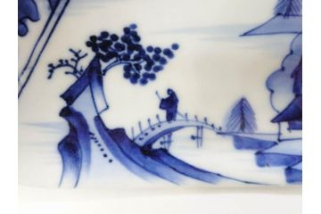 明治〜大正　伊万里　染付　長山文製　跳ね兔図　約19cm　6.2寸　なめらかなフォルムと落ち着いた色味が魅力的な舟形皿4枚セット(舟型、うさぎ、ウサギ、兎、変形皿、和皿、和食器、六寸二分)(R-070966)