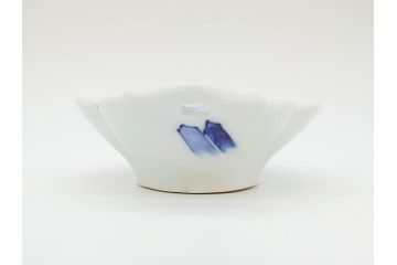 明治〜大正　伊万里　染付　長山文製　跳ね兔図　約19cm　6.2寸　なめらかなフォルムと落ち着いた色味が魅力的な舟形皿4枚セット(舟型、うさぎ、ウサギ、兎、変形皿、和皿、和食器、六寸二分)(R-070966)