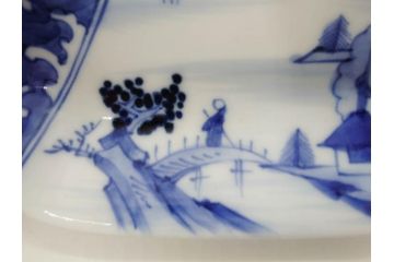 明治〜大正　伊万里　染付　長山文製　跳ね兔図　約19cm　6.2寸　なめらかなフォルムと落ち着いた色味が魅力的な舟形皿5枚セット(舟型、うさぎ、ウサギ、兎、変形皿、和皿、和食器、六寸二分)(R-070967)
