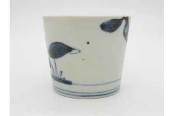 江戸中期〜後期　古伊万里　染付　落ち着いた色合いが和の雰囲気を高めるそば猪口3客セット(木と葉?、羊歯?、シダ?、湯呑、湯のみ、蕎麦猪口、和食器)(R-070971)