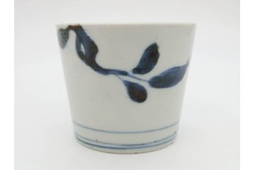 江戸中期〜後期　古伊万里　染付　落ち着いた色合いが和の雰囲気を高めるそば猪口3客セット(木と葉?、羊歯?、シダ?、湯呑、湯のみ、蕎麦猪口、和食器)(R-070971)