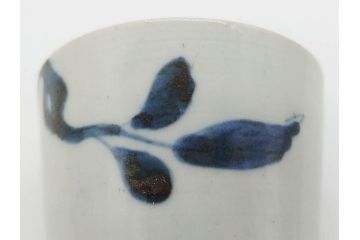 江戸中期〜後期　古伊万里　染付　落ち着いた色合いが和の雰囲気を高めるそば猪口3客セット(木と葉?、羊歯?、シダ?、湯呑、湯のみ、蕎麦猪口、和食器)(R-070971)