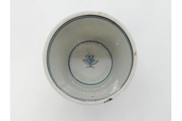 江戸中期〜後期　古伊万里　染付　落ち着いた色合いが和の雰囲気を高めるそば猪口3客セット(木と葉?、羊歯?、シダ?、湯呑、湯のみ、蕎麦猪口、和食器)(R-070971)