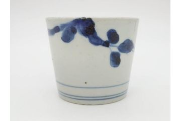 江戸中期〜後期　古伊万里　染付　落ち着いた色合いが和の雰囲気を高めるそば猪口3客セット(木と葉?、羊歯?、シダ?、湯呑、湯のみ、蕎麦猪口、和食器)(R-070971)