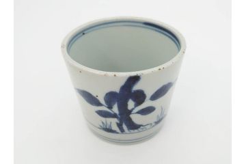 江戸中期〜後期　古伊万里　染付　落ち着いた色合いが和の雰囲気を高めるそば猪口3客セット(木と葉?、羊歯?、シダ?、湯呑、湯のみ、蕎麦猪口、和食器)(R-070971)