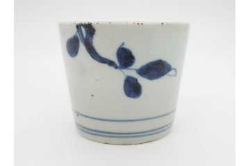 江戸中期〜後期　古伊万里　染付　落ち着いた色合いが和の雰囲気を高めるそば猪口3客セット(木と葉?、羊歯?、シダ?、湯呑、湯のみ、蕎麦猪口、和食器)(R-070971)