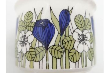1978年〜1979年　ARABIA FINLAND　Krokus(クロッカス)　大胆に描かれた花たちが存在感を放つカップ&ソーサー2客セット(ヴィンテージ、ビンテージ、アラビア、フィンランド、北欧食器、C&S、グリーン・ブルーライン)(R-070642)
