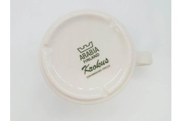 1978年〜1979年　ARABIA FINLAND　Krokus(クロッカス)　大胆に描かれた花たちが存在感を放つカップ&ソーサー2客セット(ヴィンテージ、ビンテージ、アラビア、フィンランド、北欧食器、C&S、グリーン・ブルーライン)(R-070642)