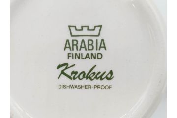 1978年〜1979年　ARABIA FINLAND　Krokus(クロッカス)　大胆に描かれた花たちが存在感を放つカップ&ソーサー2客セット(ヴィンテージ、ビンテージ、アラビア、フィンランド、北欧食器、C&S、グリーン・ブルーライン)(R-070642)