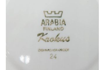 1978年〜1979年　ARABIA FINLAND　Krokus(クロッカス)　大胆に描かれた花たちが存在感を放つカップ&ソーサー2客セット(ヴィンテージ、ビンテージ、アラビア、フィンランド、北欧食器、C&S、グリーン・ブルーライン)(R-070642)
