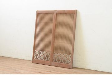 アンティーク建具　片面ガラス　和モダンな雰囲気づくりにおすすめの書院戸2枚セット(窓、組子、引き戸、ガラス戸)(R-070986)