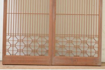 アンティーク建具　片面ガラス　和モダンな雰囲気づくりにおすすめの書院戸2枚セット(窓、組子、引き戸、ガラス戸)(R-070986)