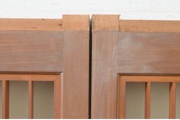 アンティーク建具　片面ガラス　和モダンな雰囲気づくりにおすすめの書院戸2枚セット(窓、組子、引き戸、ガラス戸)(R-070986)
