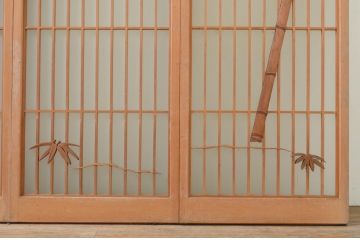 アンティーク建具　片面ガラス　梅・竹の彫刻入り書院戸4枚セット(窓、引き戸、ガラス戸)(R-070988)