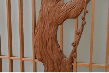 アンティーク建具　片面ガラス　梅・竹の彫刻入り書院戸4枚セット(窓、引き戸、ガラス戸)(R-070988)