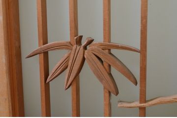アンティーク建具　片面ガラス　梅・竹の彫刻入り書院戸4枚セット(窓、引き戸、ガラス戸)(R-070988)