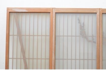 アンティーク建具　片面ガラス　梅・竹の彫刻入り書院戸4枚セット(窓、引き戸、ガラス戸)(R-070988)