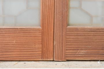 アンティーク建具　両面ガラス　落ち着いた和の雰囲気を演出する組子入り書院戸2枚セット(引き戸、ガラス戸、窓)(R-070989)