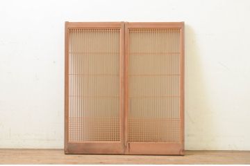 アンティーク建具　片面ガラス　上質な和の空間を演出する書院戸2枚セット(引き戸、ガラス戸、ガラス窓)(R-070990)