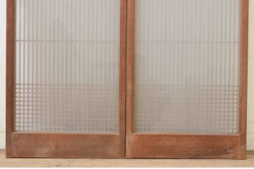 アンティーク建具　片面ガラス　上質な和の空間を演出する書院戸2枚セット(引き戸、ガラス戸、ガラス窓)(R-070990)