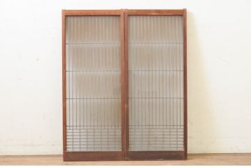 アンティーク建具　片面ガラス　上質な和の空間を演出する書院戸2枚セット(引き戸、ガラス戸、ガラス窓)(R-070992)