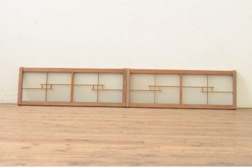 アンティーク建具　和の趣溢れる横長ガラス窓2枚セット(明かり取り、明り取り、ガラス欄間、引き戸、ガラス戸)(R-070993)
