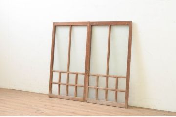 アンティーク建具　大正ロマン　レトロな空間作りにおすすめなガラス窓2枚セット(引き戸、ガラス戸)(R-070994)