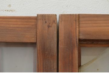 アンティーク建具　和モダンな空間づくりにおすすめ!格子入りの横長ガラス窓2枚セット(明かり取り、明り取り、ガラス欄間、引き戸)(R-070995)