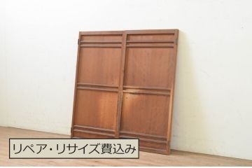 アンティーク建具　柾目の美しい横桟入り両開き扉1対2枚セット(ドア、木製扉、両開き戸)(R-070996)