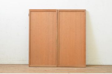 アンティーク建具　柾目の美しい横桟入り両開き扉1対2枚セット(ドア、木製扉、両開き戸)(R-070996)