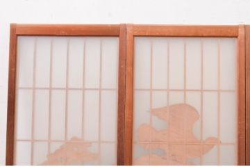 アンティーク建具　両面ガラス　鷹・松の彫刻入り書院戸4枚セット(窓、引き戸、ガラス戸)(R-070997)