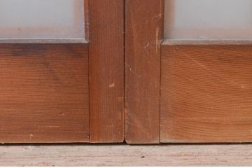 アンティーク建具　両面ガラス　鷹・松の彫刻入り書院戸4枚セット(窓、引き戸、ガラス戸)(R-070997)