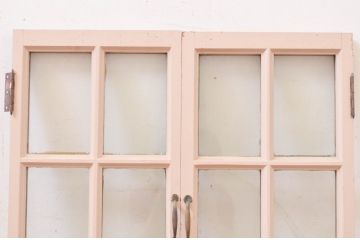 アンティーク建具　ペイント仕上げ限定　タモ材　レトロな空間づくりにおすすめの両開き窓1対2枚セット(ガラス窓、ガラス戸、ガラス扉)(R-070999)