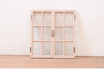 アンティーク建具　ペイント仕上げ限定　タモ材　レトロな空間づくりにおすすめの両開き窓1対2枚セット(ガラス窓、ガラス戸、ガラス扉)(R-071000)