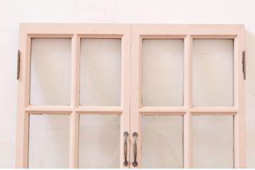 アンティーク建具　ペイント仕上げ限定　タモ材　レトロな空間づくりにおすすめの両開き窓1対2枚セット(ガラス窓、ガラス戸、ガラス扉)(R-071000)