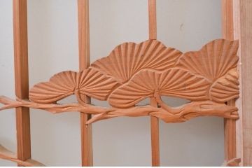 アンティーク建具　片面ガラス　鶴・松の彫刻入り書院ガラス戸4枚セット(書院戸、窓、引き戸)(R-071001)