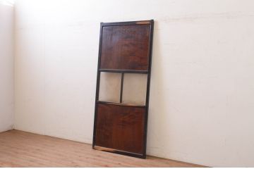 アンティーク建具　高級品!!　鏡板　欅(ケヤキ)材　ダイヤガラス入り　玉杢が素敵な漆塗りのガラス帯戸1枚(引き戸、板戸、ガラス戸)(R-071005)