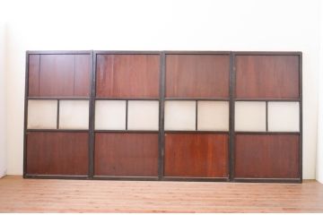 アンティーク建具　ダイヤガラス　和の雰囲気漂うガラス帯戸4枚セット(引き戸、ガラス戸、板戸)(R-071007)