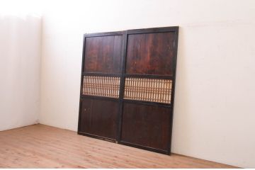 アンティーク建具　和の情緒を演出する障子帯戸2枚セット(引き戸、板戸、障子戸)(R-071010)