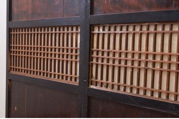 アンティーク建具　和の情緒を演出する障子帯戸2枚セット(引き戸、板戸、障子戸)(R-071010)