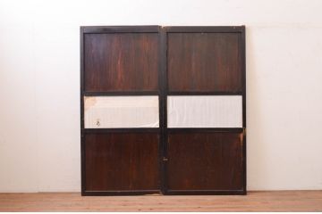 アンティーク建具　和の情緒を演出する障子帯戸2枚セット(引き戸、板戸、障子戸)(R-071010)