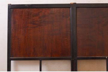 アンティーク建具　高級品!!　鏡板　欅(ケヤキ)材　ダイヤガラス入り　玉杢が素敵な漆塗りのガラス帯戸3枚セット(引き戸、板戸、ガラス戸)(R-071011)