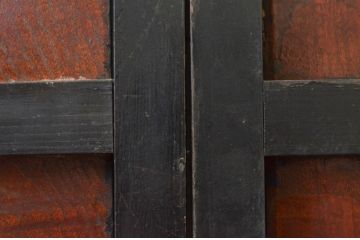 アンティーク建具　高級品!!　鏡板　欅(ケヤキ)材　ダイヤガラス入り　玉杢が素敵な漆塗りのガラス帯戸3枚セット(引き戸、板戸、ガラス戸)(R-071011)