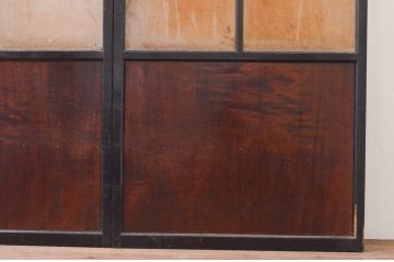 アンティーク建具　高級品!!　鏡板　欅(ケヤキ)材　ダイヤガラス入り　玉杢が素敵な漆塗りのガラス帯戸2枚セット(引き戸、板戸、ガラス戸)(R-071012)