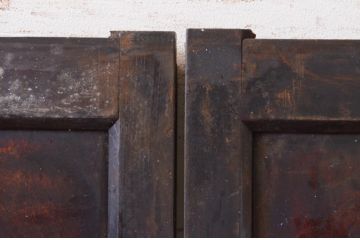 アンティーク建具　高級品!!　鏡板　欅(ケヤキ)材　ダイヤガラス入り　玉杢が素敵な漆塗りのガラス帯戸2枚セット(引き戸、板戸、ガラス戸)(R-071012)